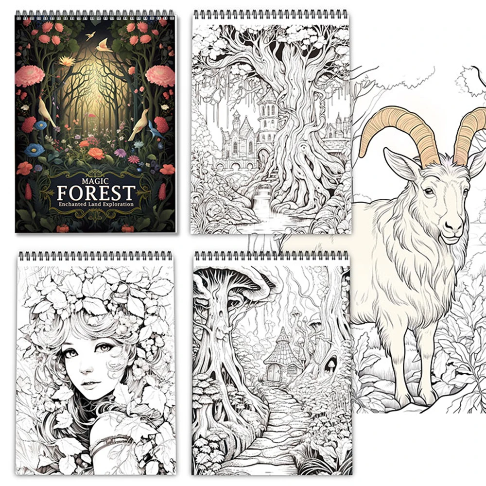 마법의 숲 색칠북 성인용 단면 인쇄 30페이지, 성인을 위한 수제 미술 작품으로 불안과 우울증 완화