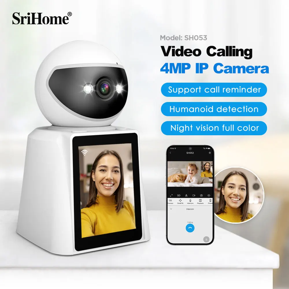 

Srihome 4MP WiFi Camera Surveillance Security Baby Monitor With Screen Human Tracking Cam Full Color Night Vision Indoor Camera