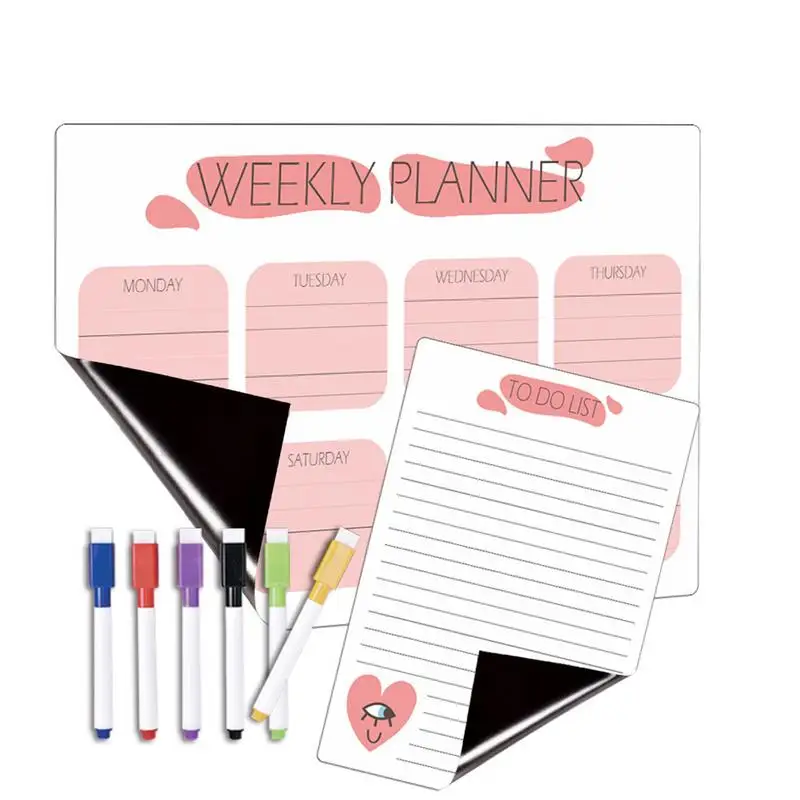 Clear Weekly Planner For Fridge Magnetic Schedule Planner Kit Waterproof Message Boards With 6 Magnetic Pens For Grocery Lists