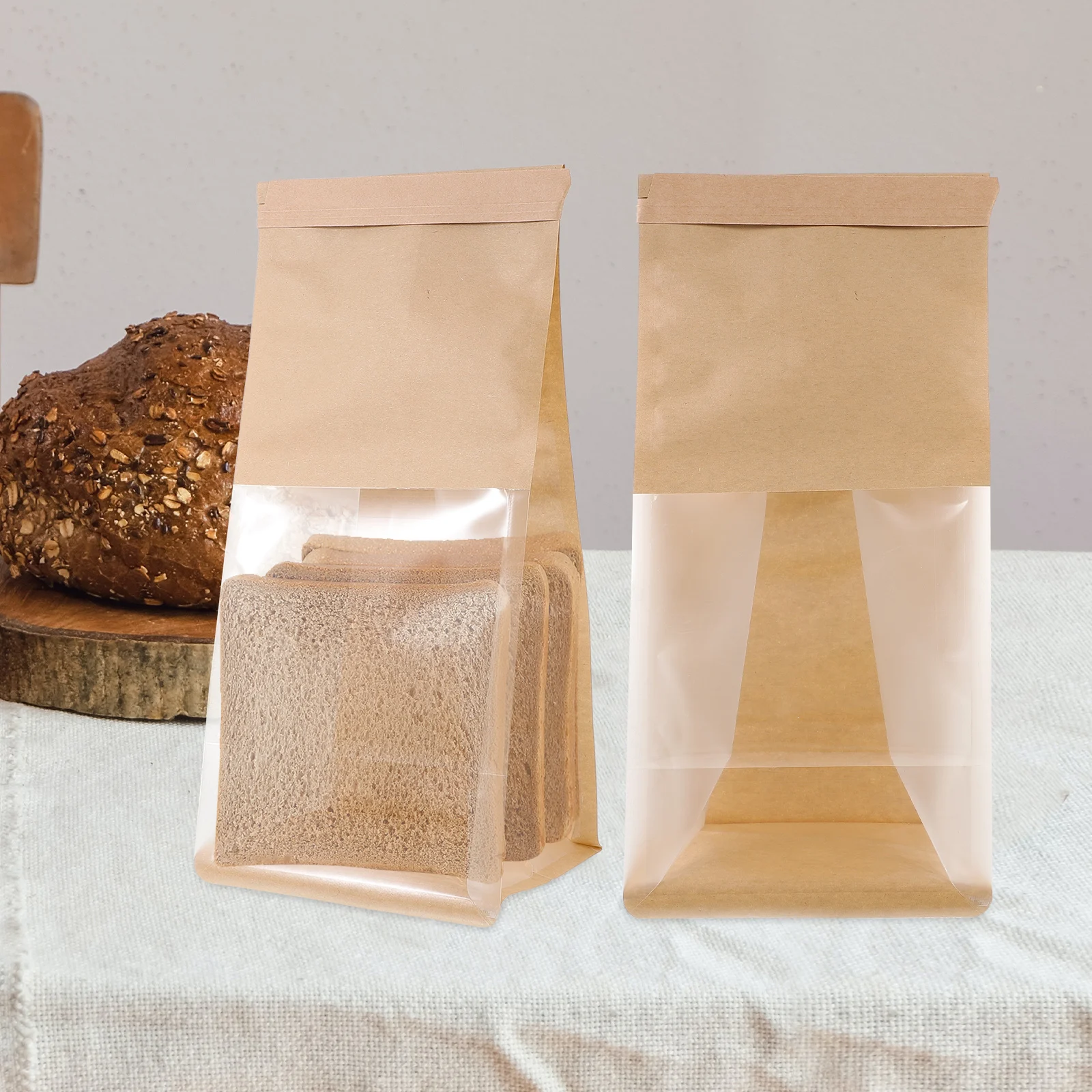 

50pcs Small Bread Bags Transparent Window Paper Packaging Pouches Bakery Household Cookie Treat Bags Food Grade Wrapping