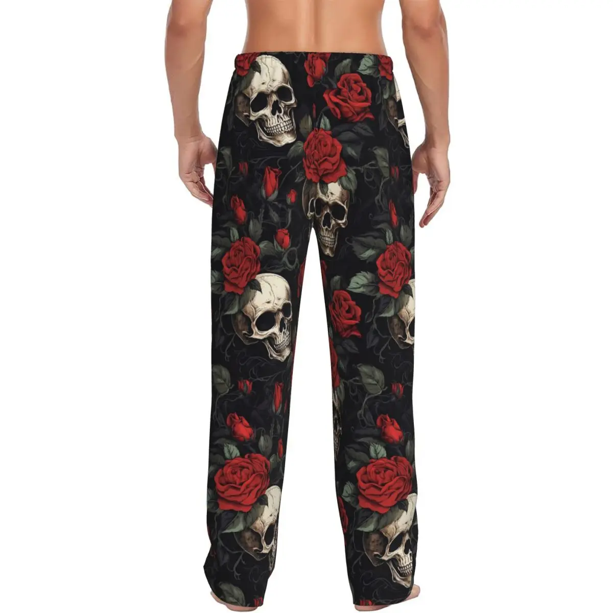 Custom Rose Skull Gothic Style Pattern Men Pajama Pants Lounge Sleep Sleepwear Bottoms with Pockets