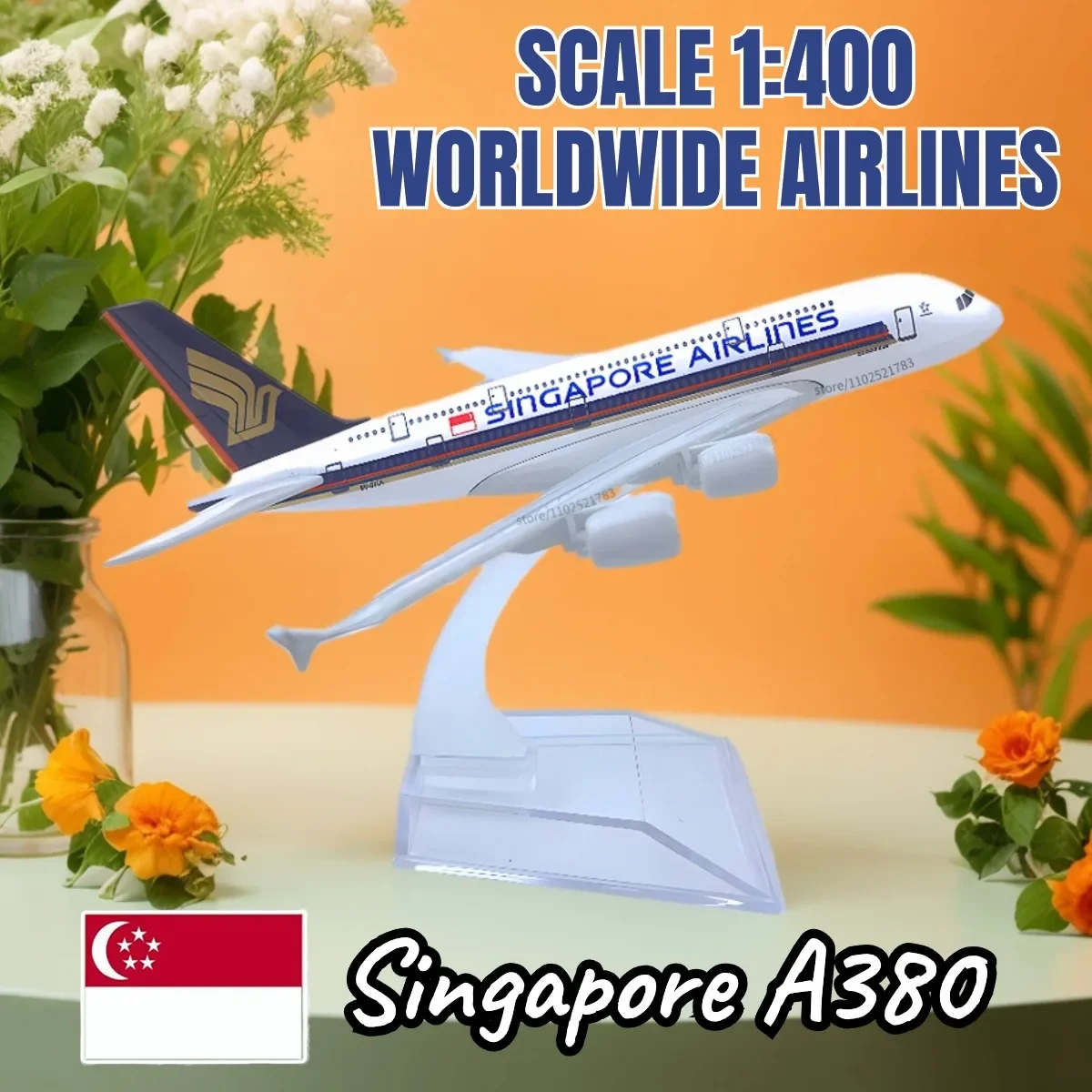 1:400 Singapore A380 Replica Diecast Aircraft Scale Boeing Airbus Plane Model Boutique Aviation Figure Children Kid Toy for Boy