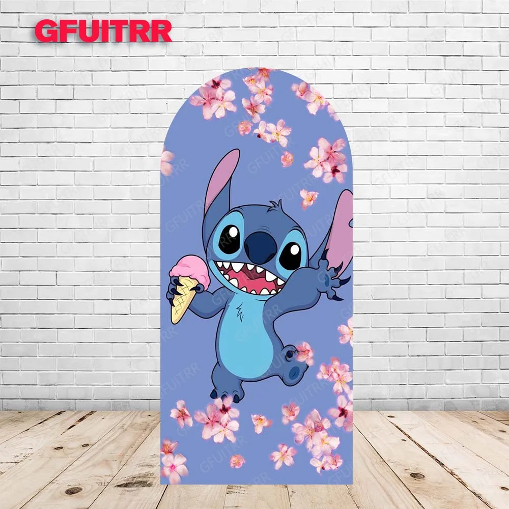 Lilo & Stitch Arch Backdrop Cute Cartoon Photography Background Kid Birthday Party Doubleside Print Fabric Photo Props