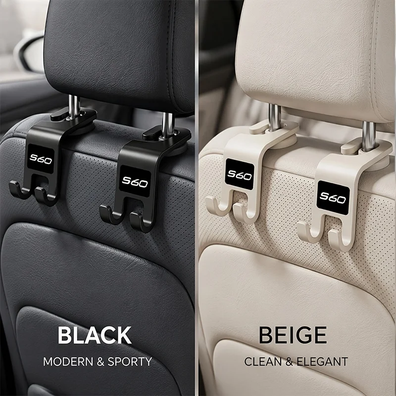 2Pcs Car Seat Back Hook Car Seat Headrest Hooks Hanger Storage Organizer for Volvo S60 Car Bag Purse Cloth Grocery Storage