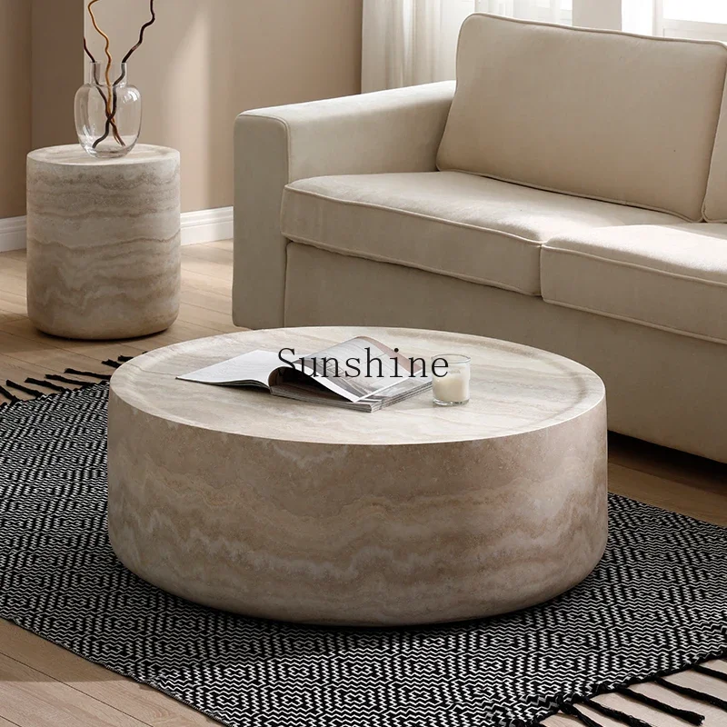 Wabi Sand wind travertine coffee table living room light luxury modern tea table home creative art combination