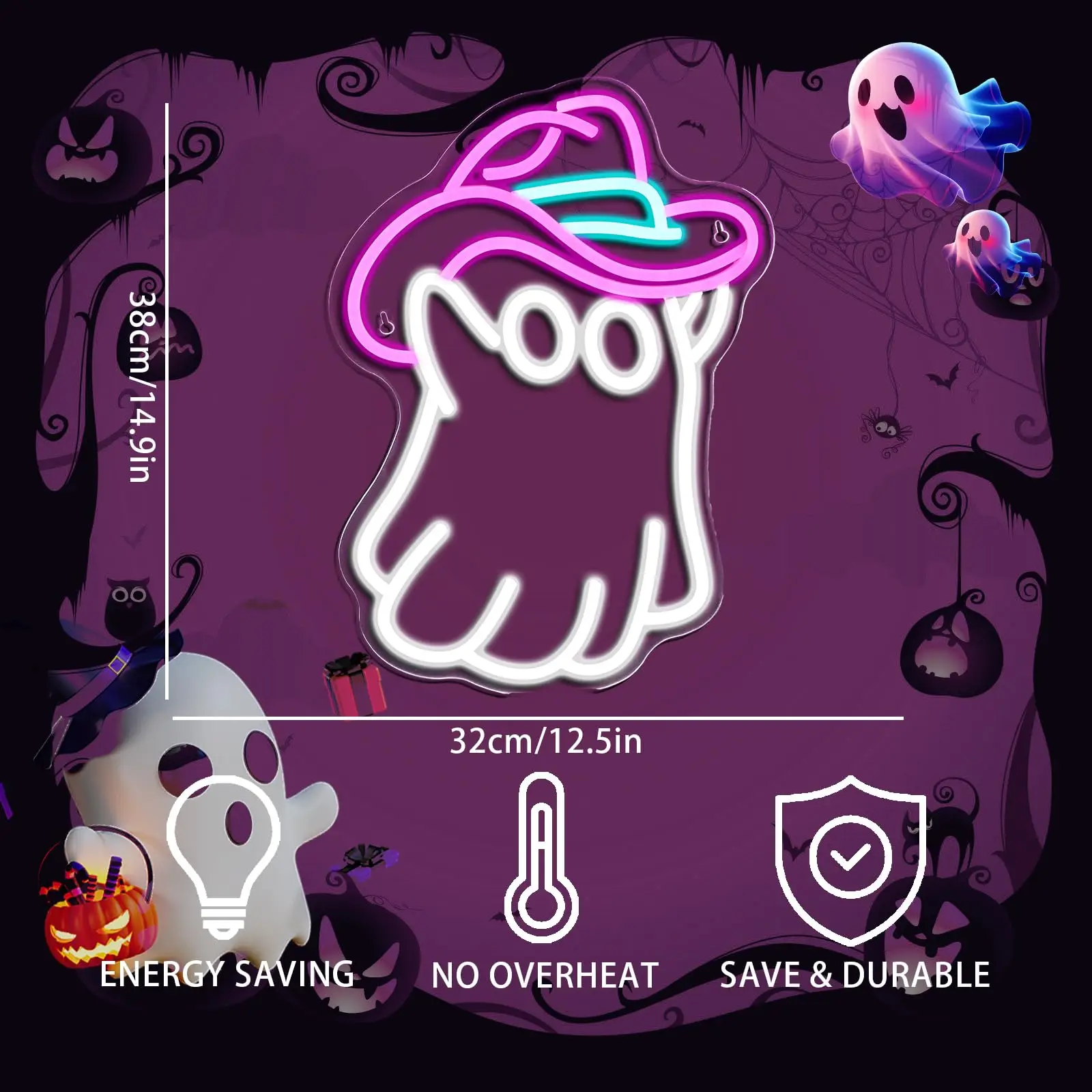 قبعة رعاة البقر شبح النيون تسجيل ل جدار ديكور هالوين النيون علامات تضيء علامات للأطفال غرفة نوم حفلة الفصول الدراسية زينة