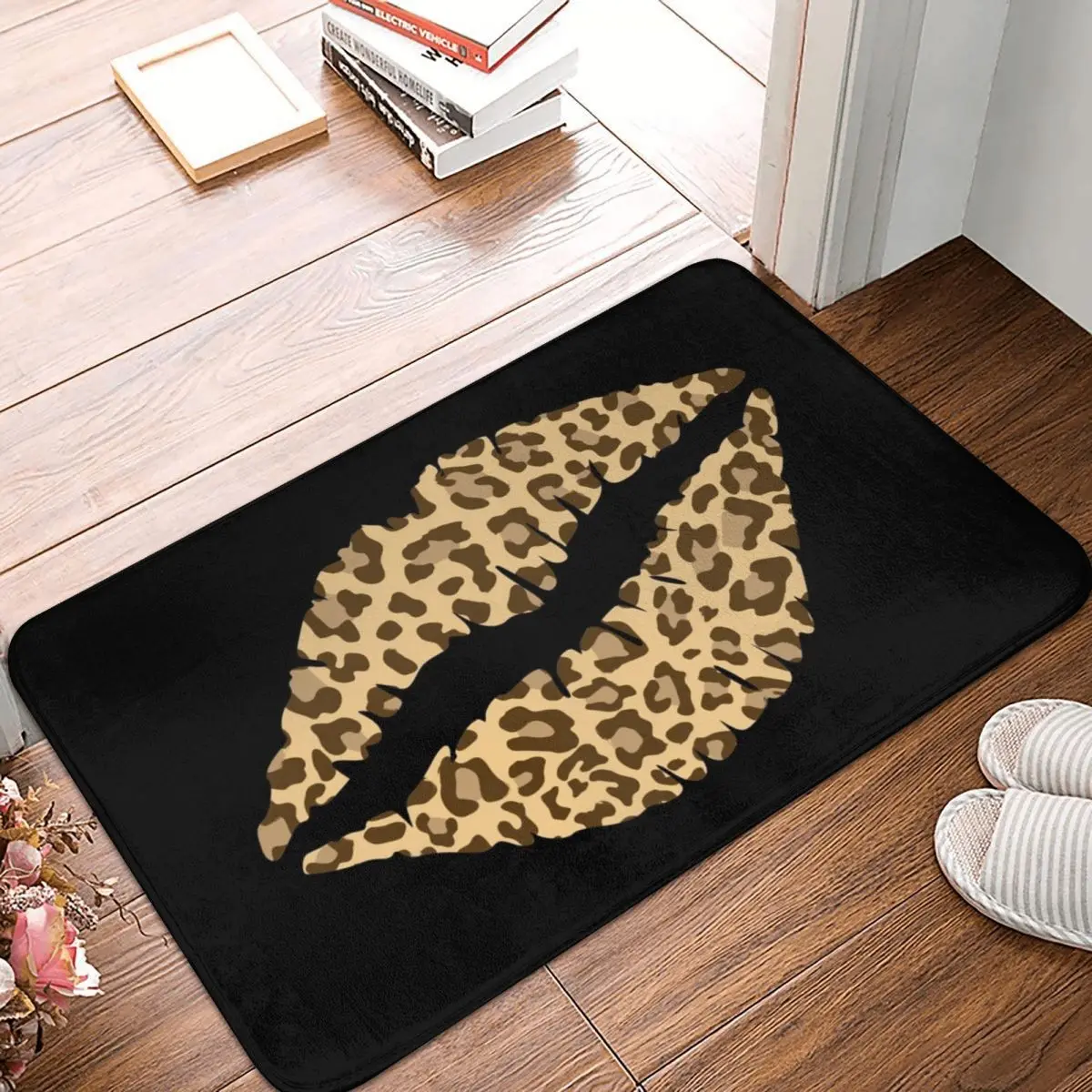 Leopard Print Lips Doormat Rug Carpet Mat Footpad Polyester Anti-slip Water Oil Proof Front Room Corridor Kitchen Bedroom Toilet