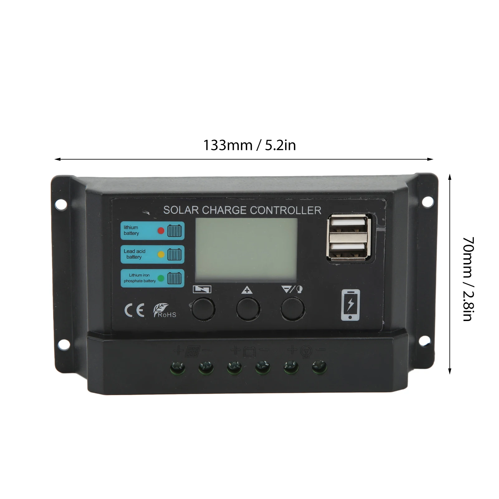 LCD ディスプレイソーラーパネルコントローラ太陽光発電充電コントローラ 12V 24V 自己適応黒 30A