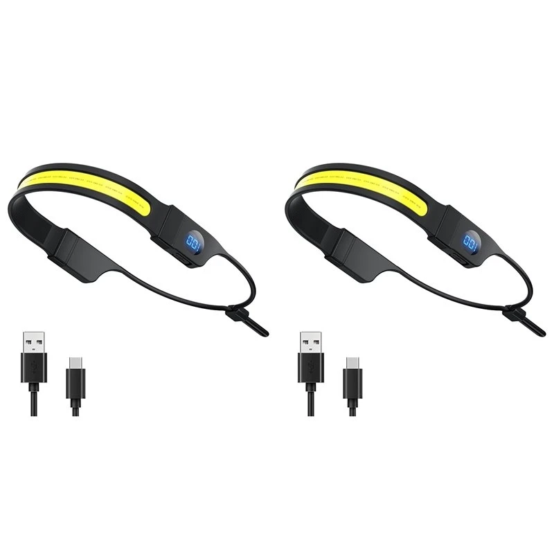 [SuperX&KND]2X LED COB Headlamp Light USB Rechargeable Head Torch Digital Power Dispaly Headlight For Camping Walking Fishing