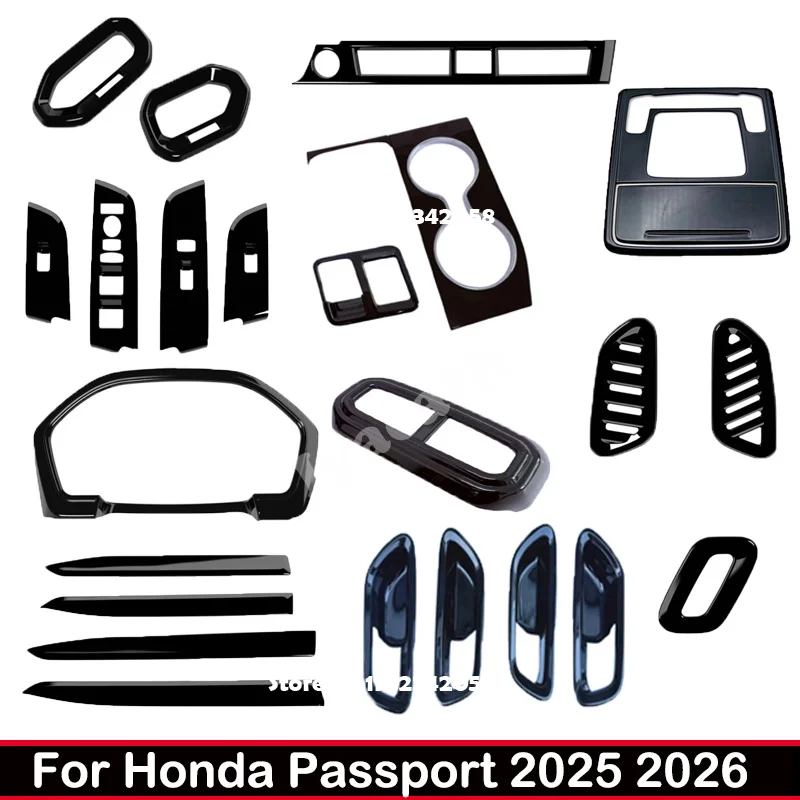 For Honda Passport 2025 2026 ABS Piano Black Door Window Lift Switch Gear  Break Hold Water Cup Panel AC Vent Instrument Cover