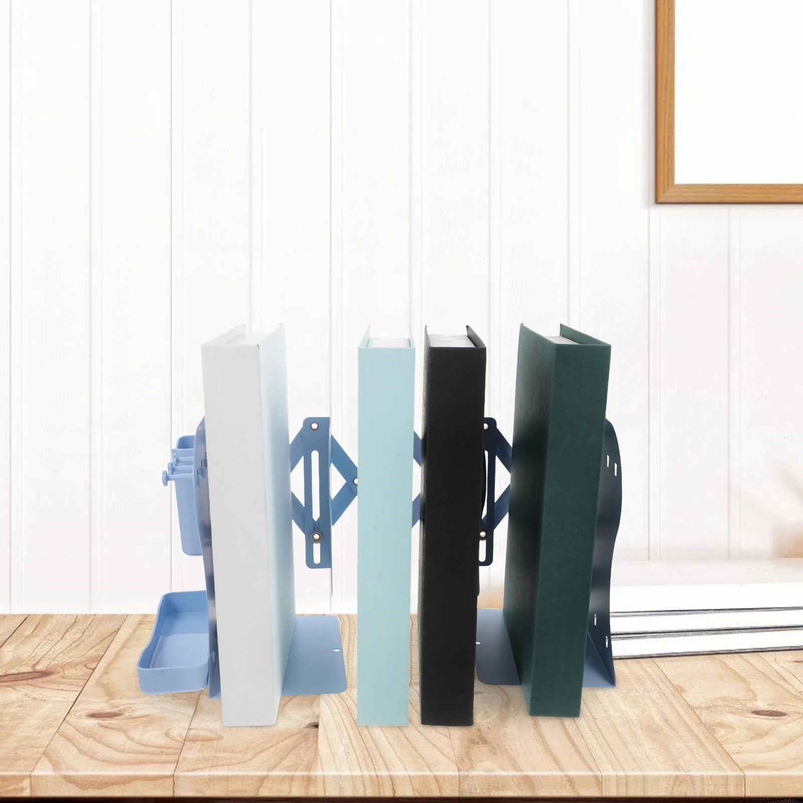

Expandable Bookend Holder For Desk Books Storage Organizer Adjustable Metal Stand Pen Holder Hooks File Folder Office Home Study