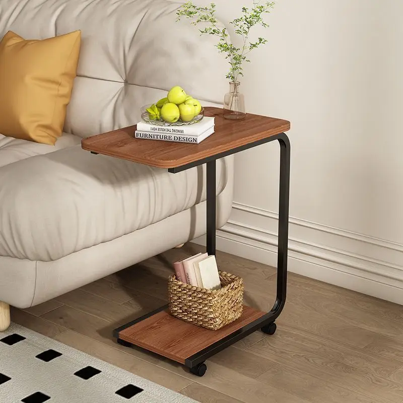 Side table, small coffee table, movable living room, sofa, side corners, pulleys, mini tea table, End Tables, bedside table