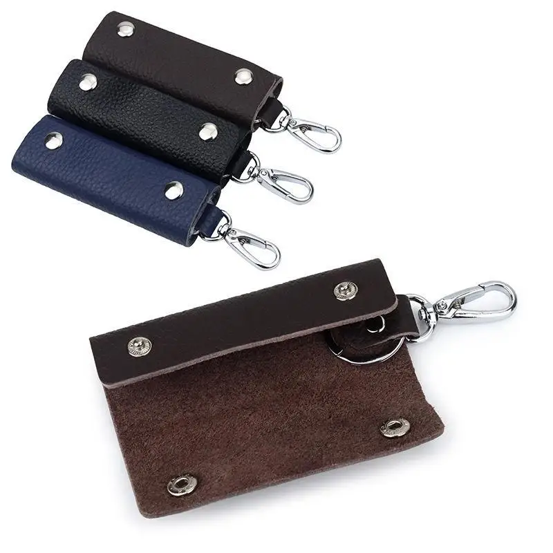 Men's Portable Genuine Leather Keychain Pouch - Fashion Zipper Pouch Bag, Multifunctional Durable Housekeeper Organizer