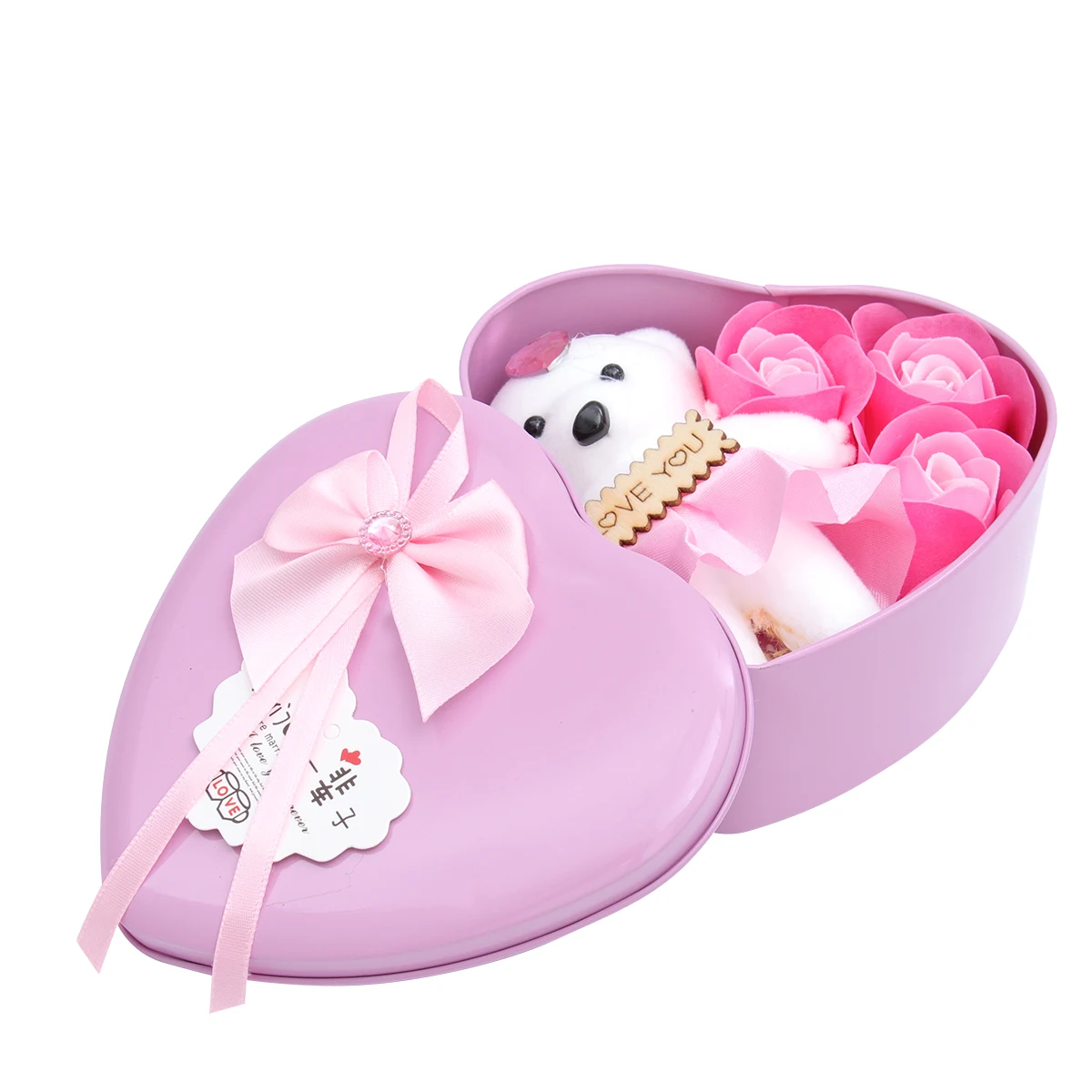 

2pcs Heart Shaped Iron Box Soap Flowers Artificial Gift Boxes for Valentine Day Wedding Home Decor Party Supplies