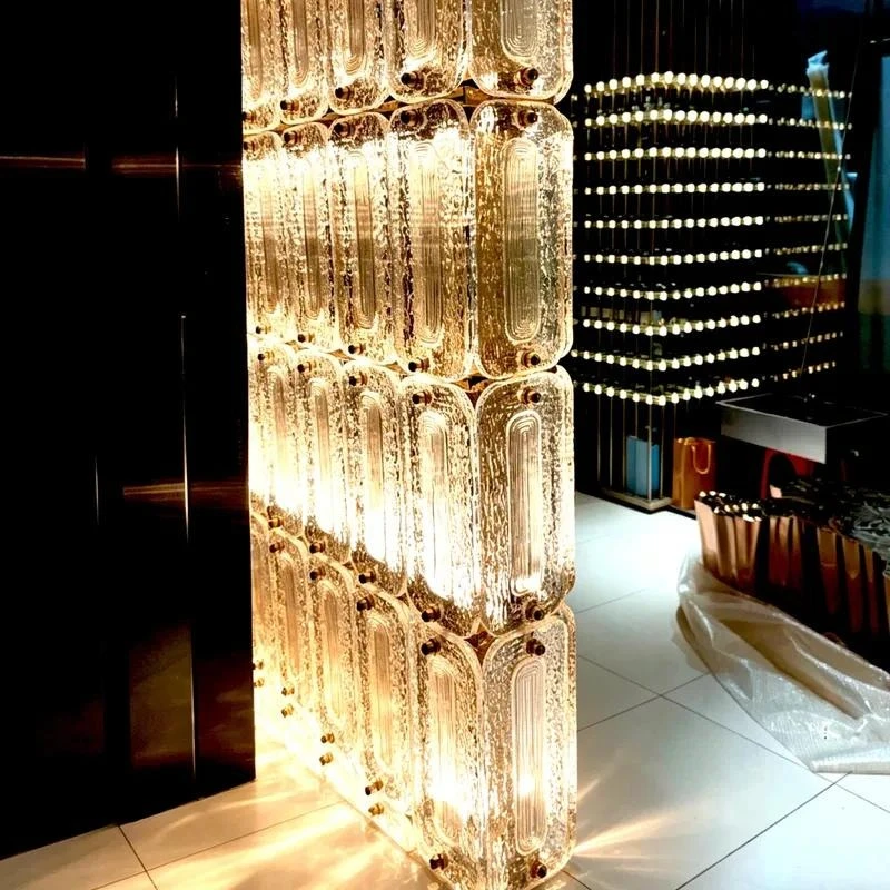 Modern Art Glass Brick Floor Lamp with Gold Frame Vertical Design for Home Decoration and Hotel Lobby
