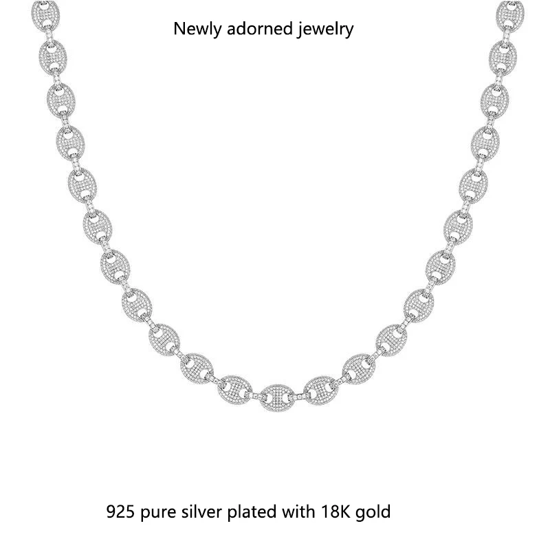 

A beautifully crafted and fashionable pure silver necklace, 10.5mm wide, featuring a D-color full moissanite round heart-shaped