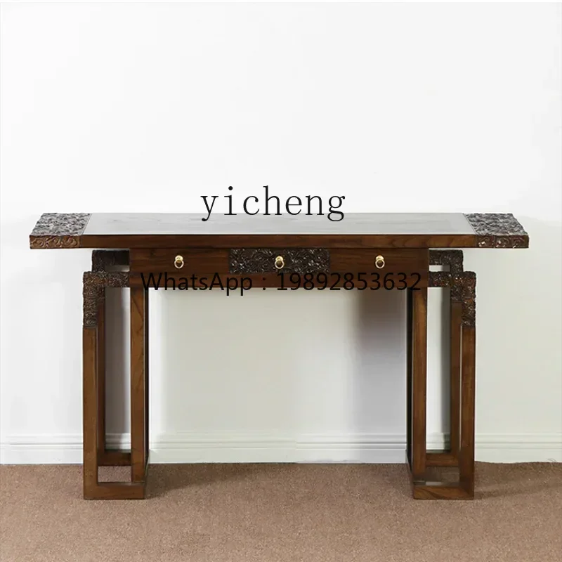 New Chinese Old Elm a Long Narrow Table Altar Solid Wood Antique Carved Storage Altar