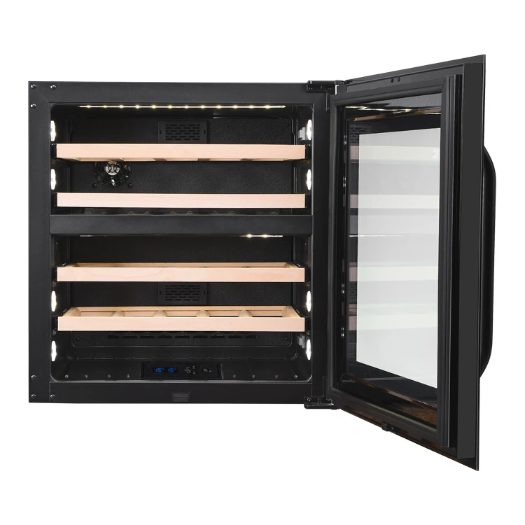Armário de vinho com porta de vidro VI30D Fornecimento direto da fábrica Elétrico Zona dupla Cave de vinho embutida montada na parede totalmente integrada preta