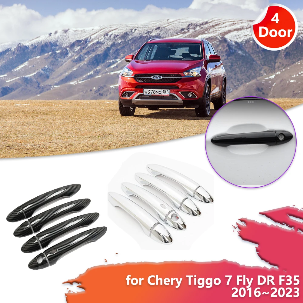 

Накладка на ручку двери автомобиля для Chery Tiggo 7 Fly DR F35 2016~2023 2017 2018, ABS, под карбон, хромированная, декоративная, аксессуар