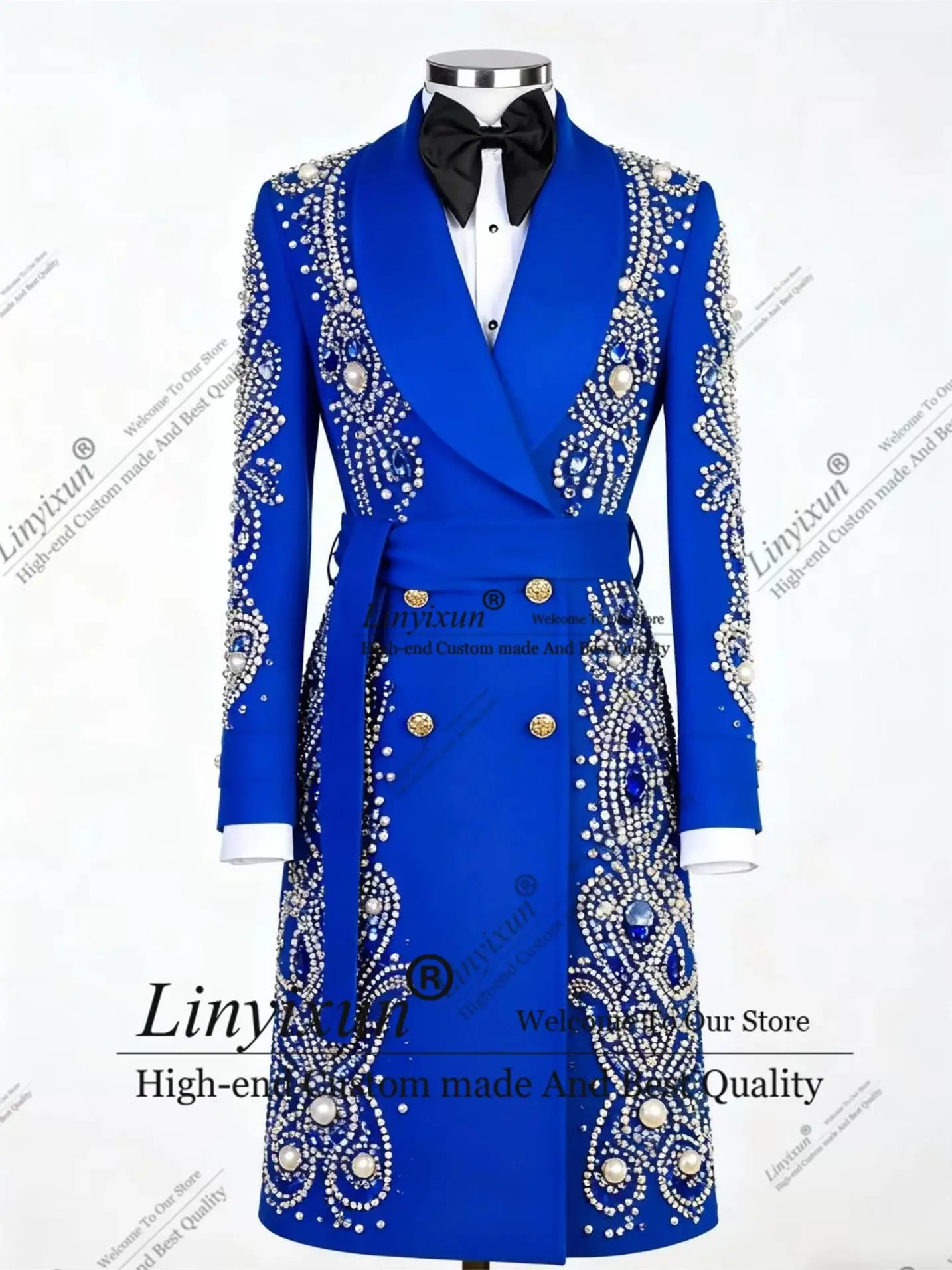 Luxury Long Coats Pants Ornament Men Suits Customized Slim Fit Wedding Tuxedos 1 Piece Groom Male Blazers Party Costume Homme