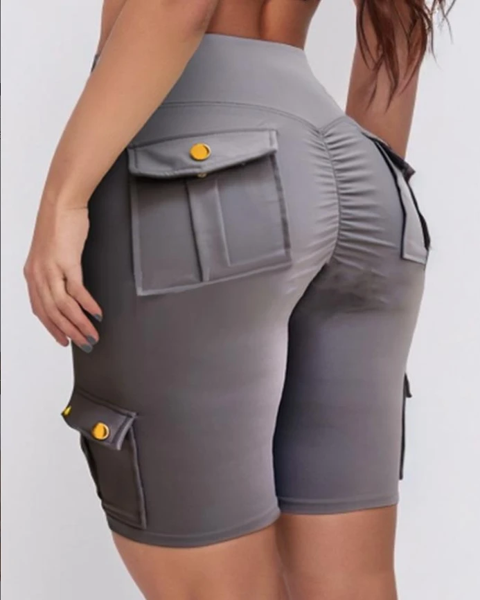 

Ruched Quick Dry Pocket Design Sports Yoga Shorts
