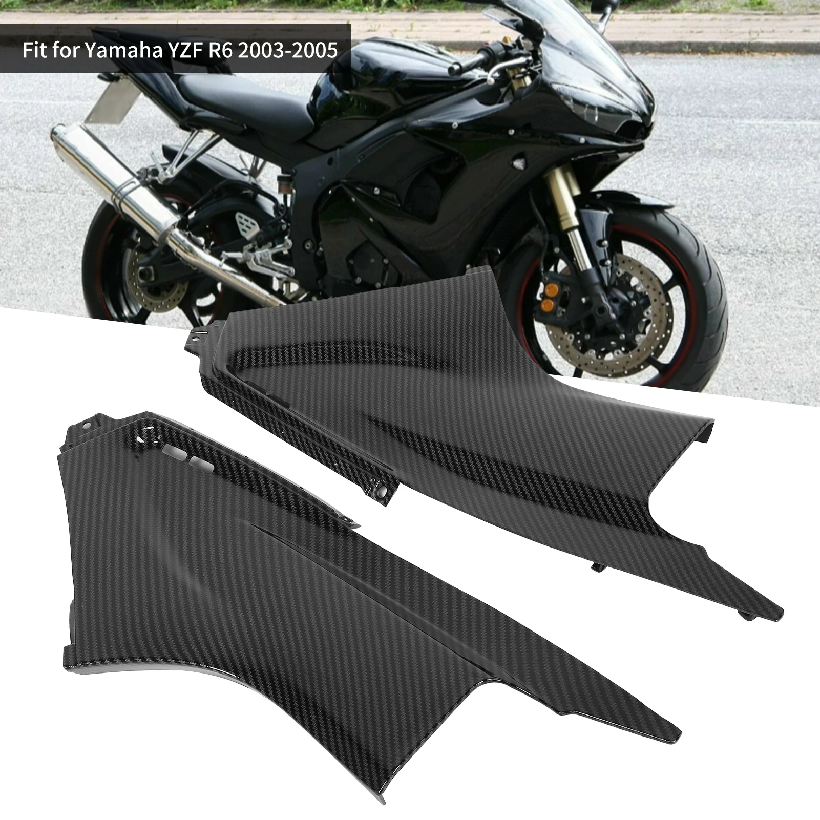 Par de capa de duto de ar lateral para motocicleta, capa de duto de ar lateral de carbono, peça de inserção de carenagem adequada para yzf r6 2003-2005