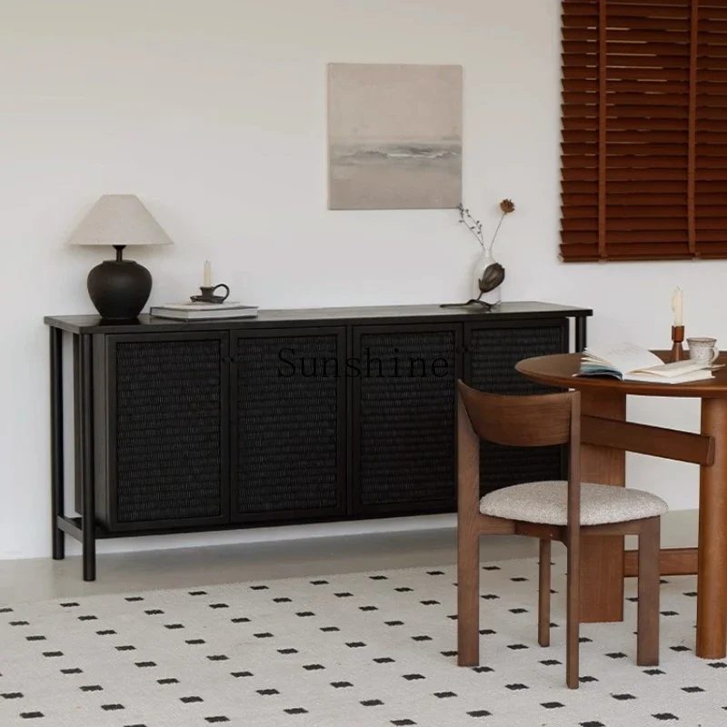 

Retro solid wood living room storage cabinet household wall integrated locker