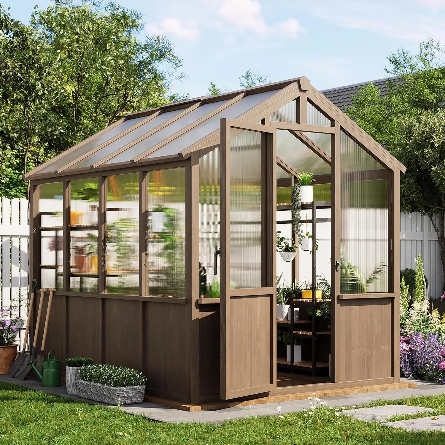 6x8 FT Wooden Greenhouse - Spruce Frame Greenhouses for Outdoors, Customized