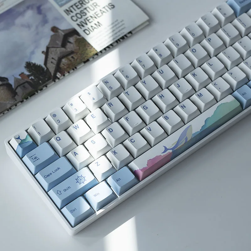 129 Keys Ocean Whale Cherry Profile PBT Keycaps For Mechanical keyboard Blue White Dye Sublimation Gaming keycap custom DIY GK61