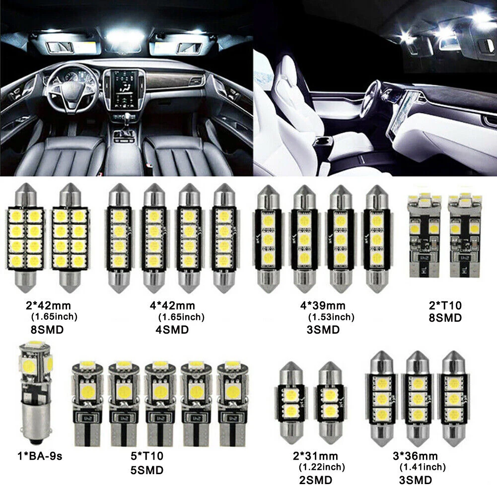 

23pcs Led Car Light Bulb T10 Interior Map Dome Trunk License Plate Lamps Kit Ultra-thin Shape White Lights