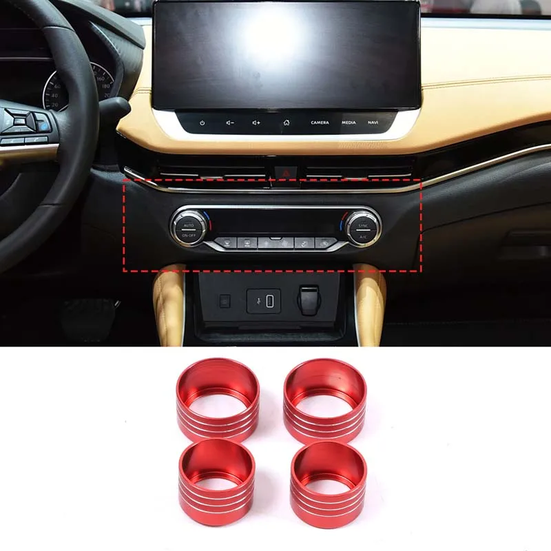 

For Nissan Frontier 2022+aluminum Alloy Red Car Central Control Air Conditioning Volume Knob Ring Car Accessories