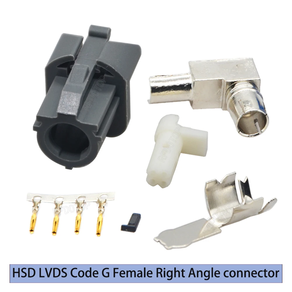 Car HSD 4 Pin Fakra Code G Crimp Female Right Angle RF Coaxial Connector for HSD LVDS 535 4 Pole Cable