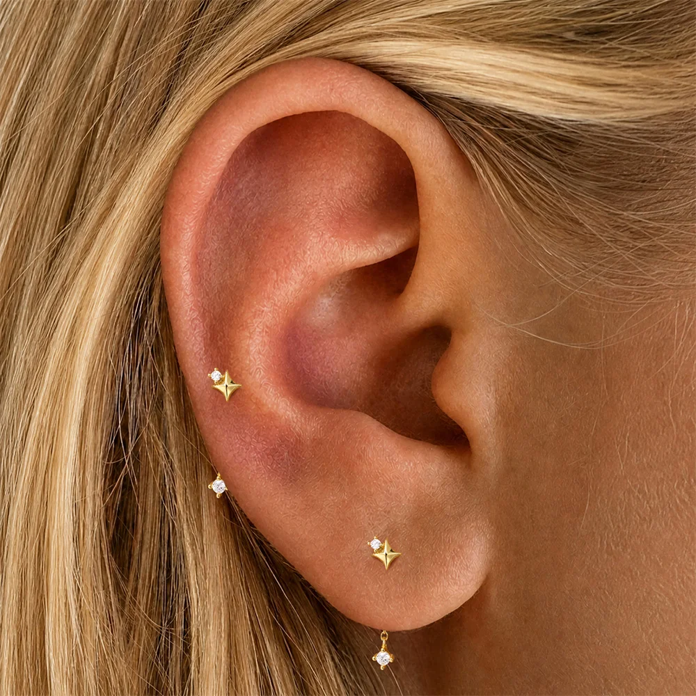 AIDE 925 Sterling Silver Animal Dinosaur Skeletonized Lotus Flower Earring Women's Star Moon Ear Cartilage Piercing Fine Jewelry