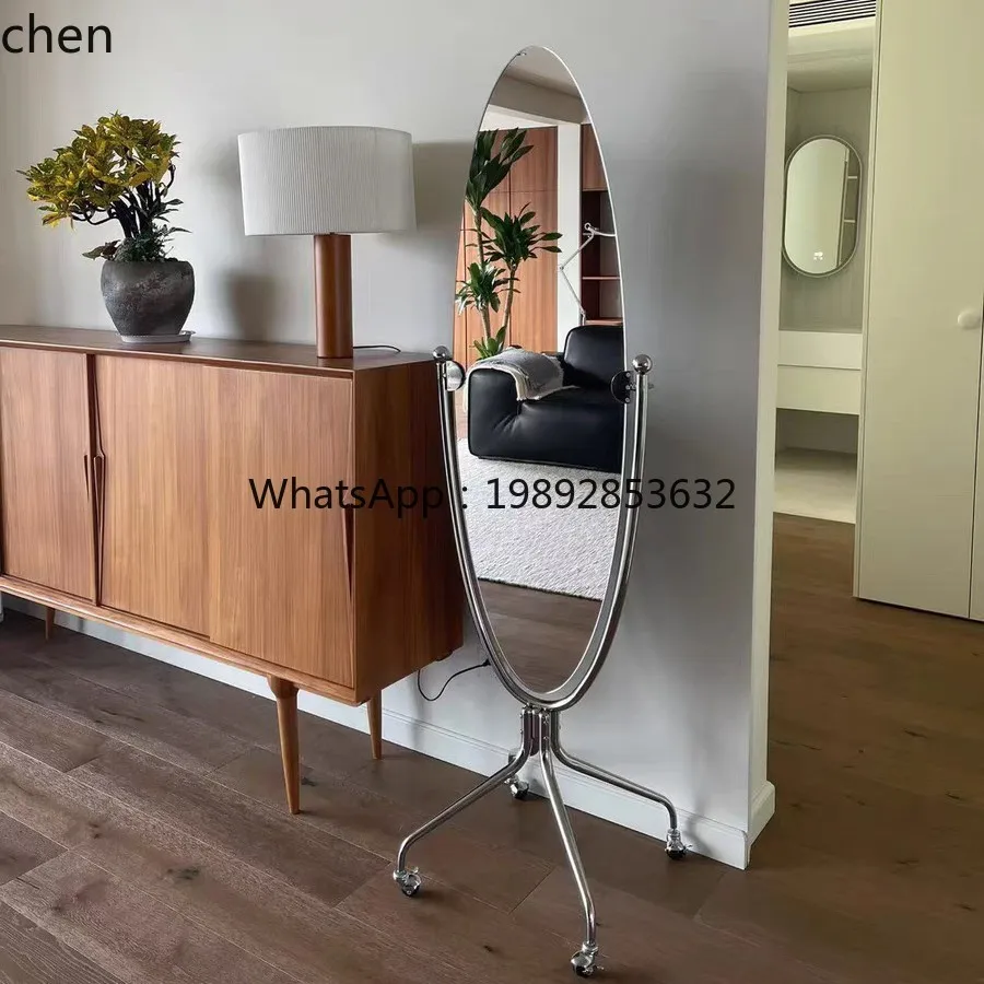YFY  Stainless Steel Mobile Vintage Floor-standing Clothing Store Trendy Fitting Mirror Surfboard