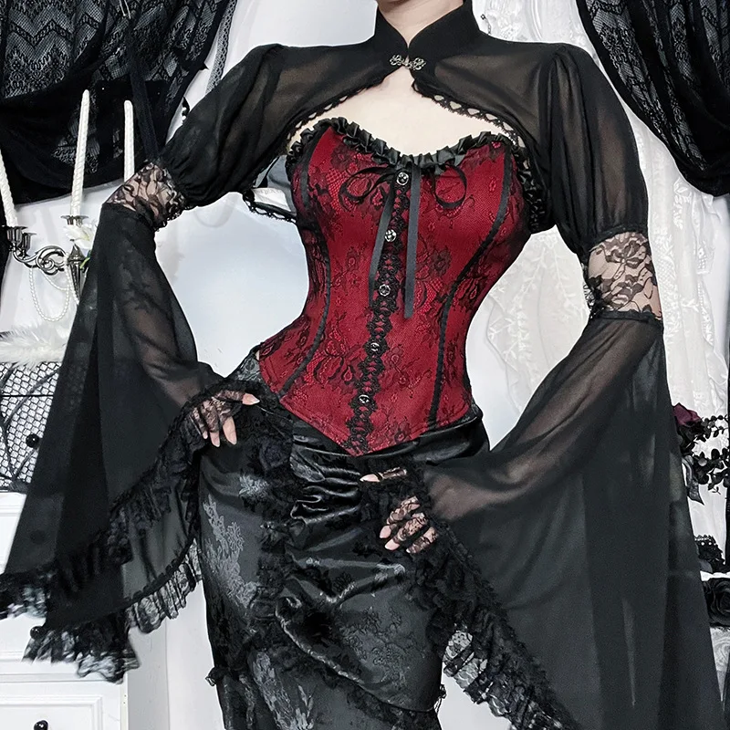 

Goth Y2k Эстетическая женская летняя укороченная блузка Сладкая повязка JK Blusas Накидки Косплей Harajuku Рубашка в стиле гранж с расклешенными рукавами на одной пуговице