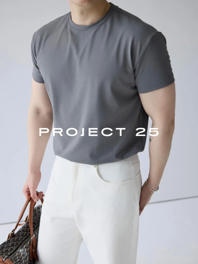 PROJECT 25 Men's Premium Cotton-Feel Moisture-Wicking Quick-Dry T-Shirt Structured Fit for Broader Shoulders & Muscular Arms