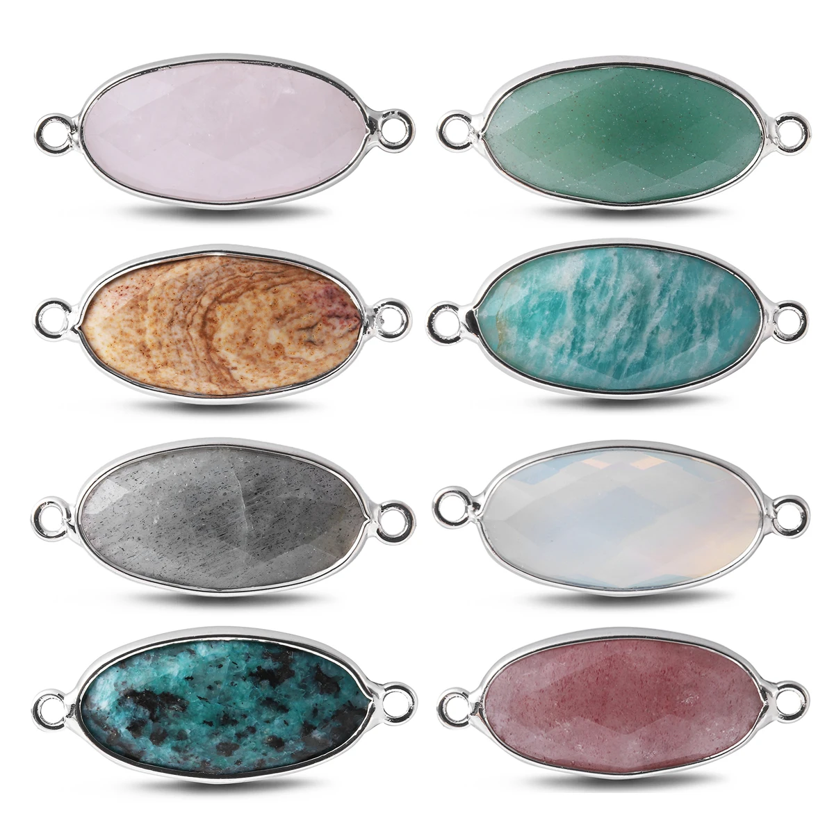 Natural Stone Charms Connector Double Hole Rose Quartzs Amazonite Pendant for Jewelry Making DIY Necklace Earring