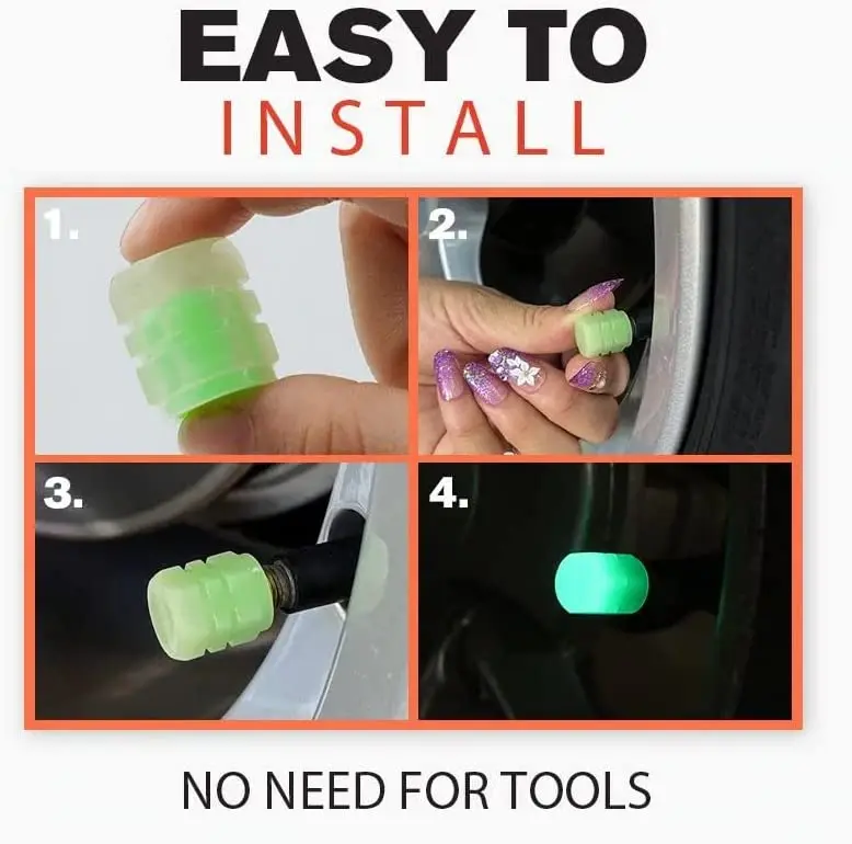 Universal Luminous Valve Cap Plastic Dust-proof Tires Wheel Hub Valve Glowing Tyre Stem Covers Applicable Car Motorcycle Bike