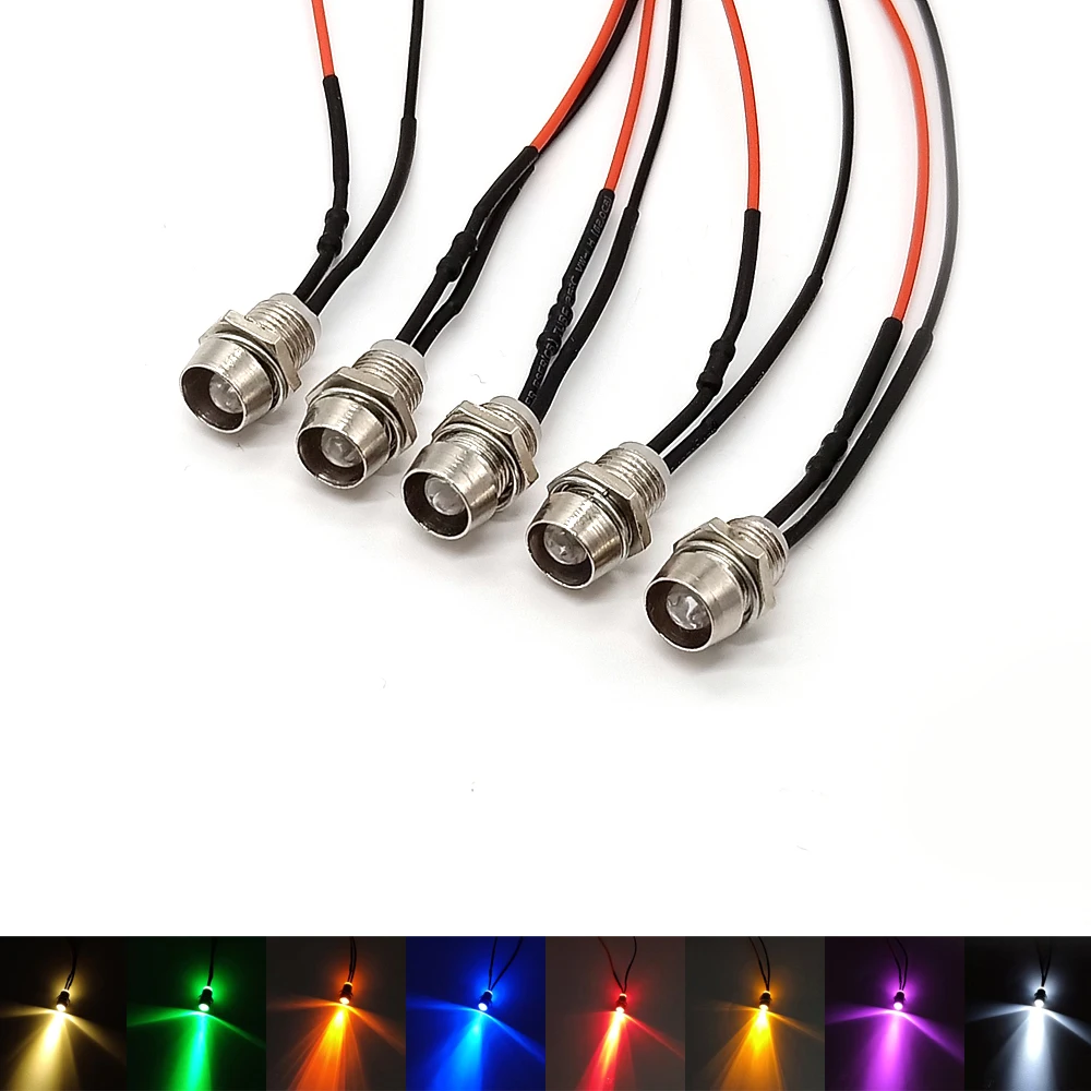 5szt 5mm wstępnie okablowane diody LED Żarówka Ultra jasne diody emitujące Światła kontrolne 3V 5V6V 9V 12V 24V 36V 48V 110V 220V 8mm Montaż panelowy