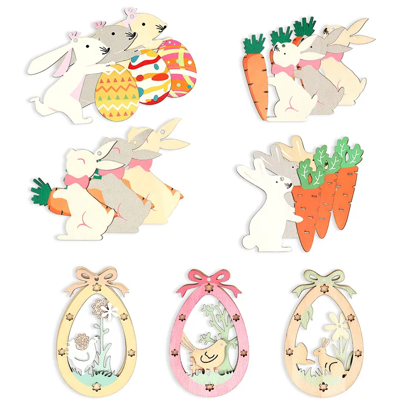 

Easter Egg Wood Slices Pendant Hollow Easter Egg Rabbit Hanging Ornaments Easter Party Decorations For Home DIY Crafts Supplies