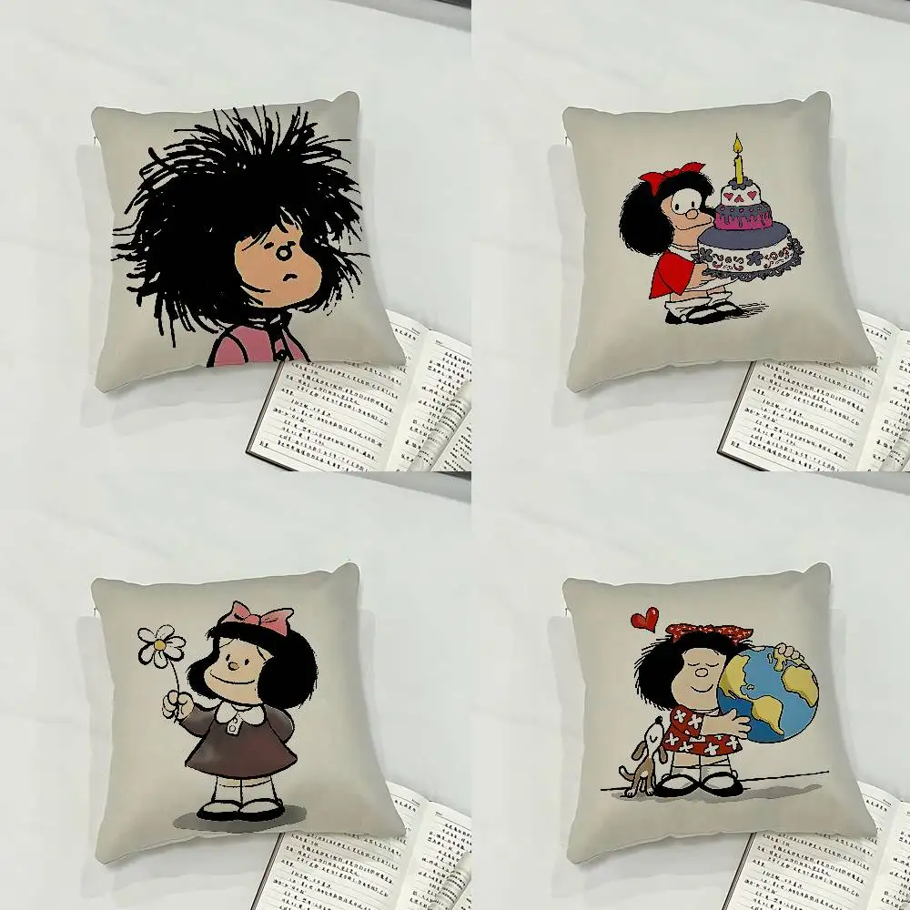 M-Mafalda Girl Case Plush Fabric Soft Pillowcase Double Sided Print Cushion Cover Household Gifts