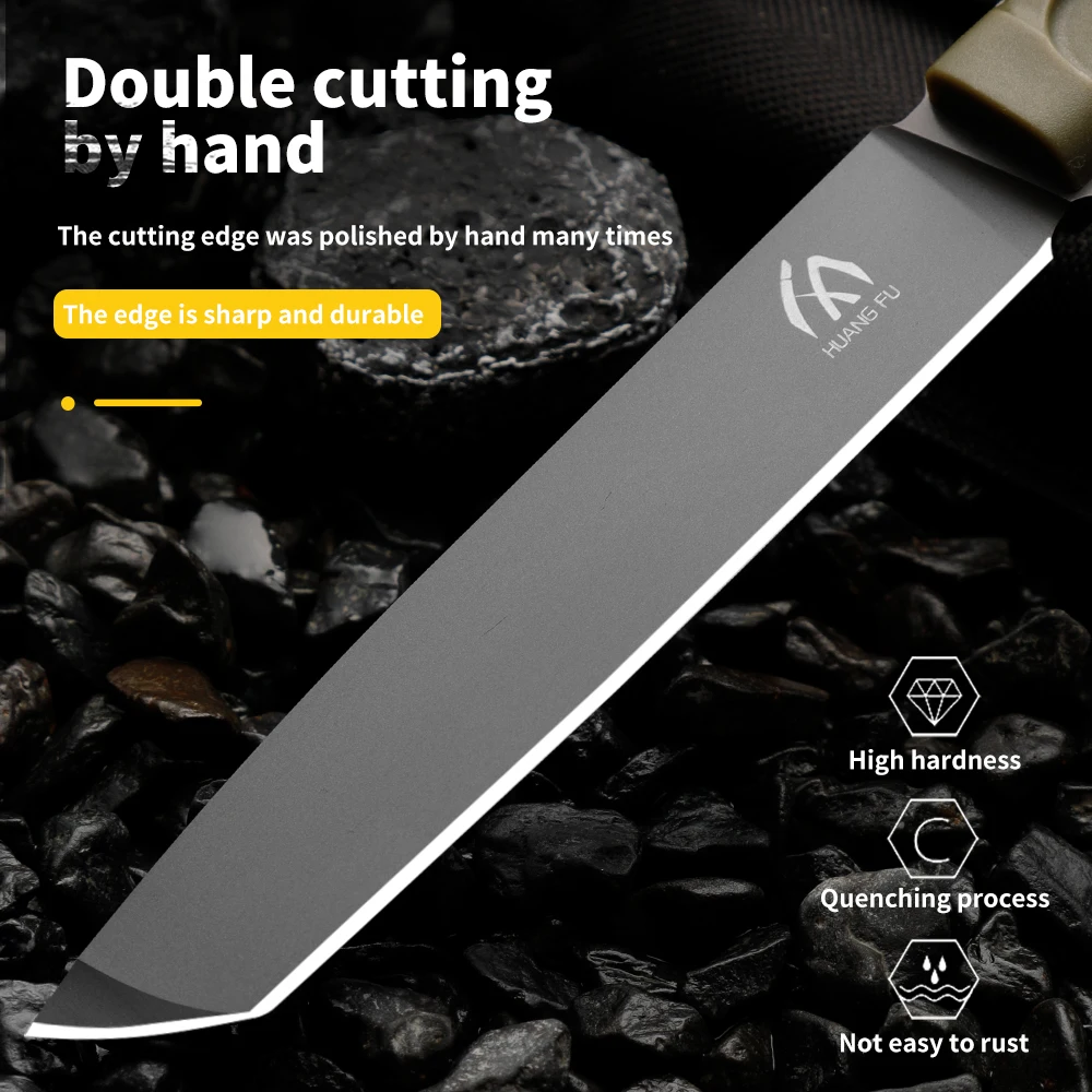 

Высококачественный стальной нож с фиксированным лезвием, походный нож, нож для кемпинга, нож из высокопрочной нержавеющей стали с цельным клинком и чехлом.