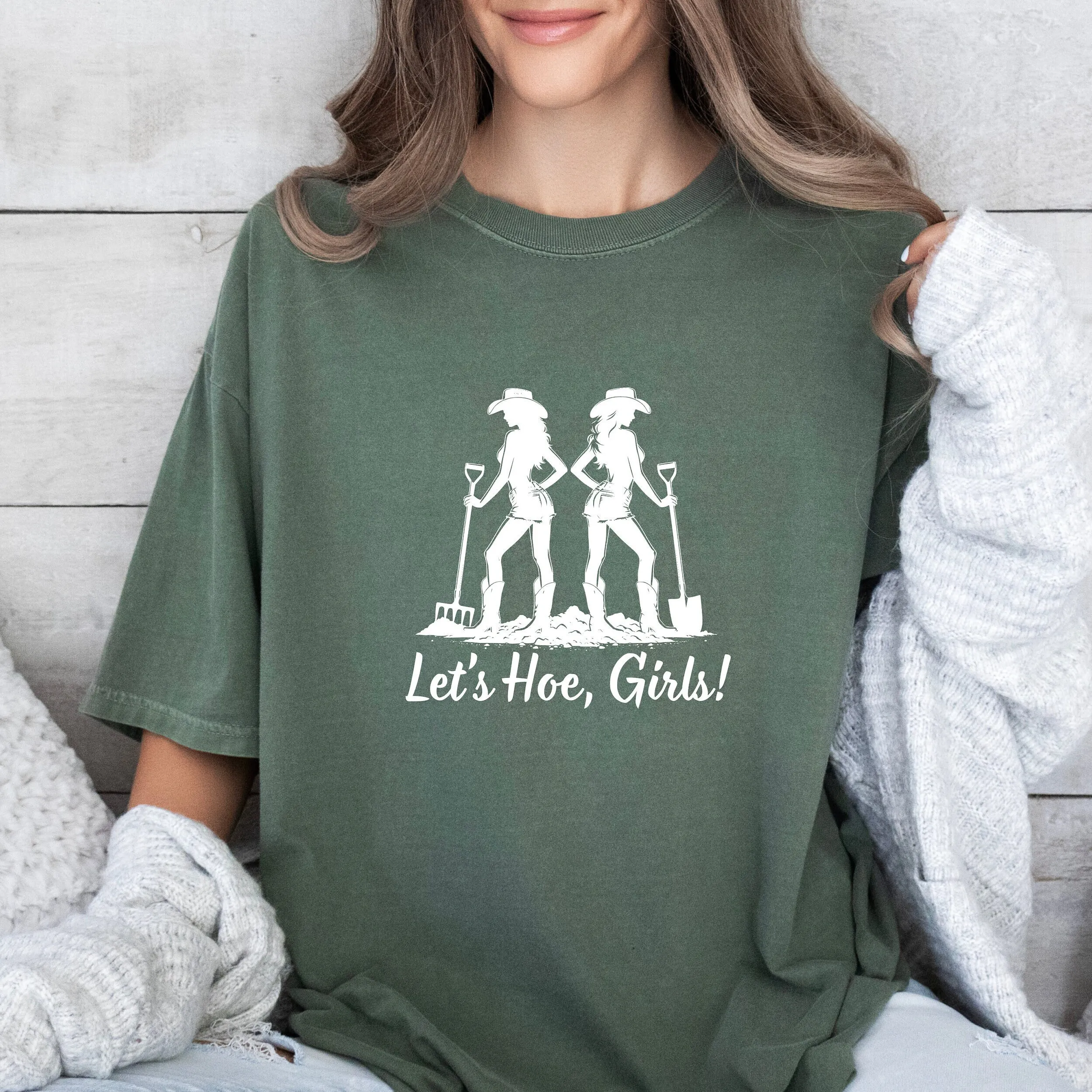 Funny Gardening Cowgirl Comfort Colors T Shirt Let'S Hoe Girls Country Concert Mother'S Day Farming Vegetable Gardener