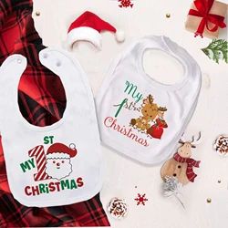 My First Christmas Baby Bib Bibs Christmas Party Girl Boy Cotton Saliva Towel Deer Santa Snowman Print Bib infant Christmas Gift