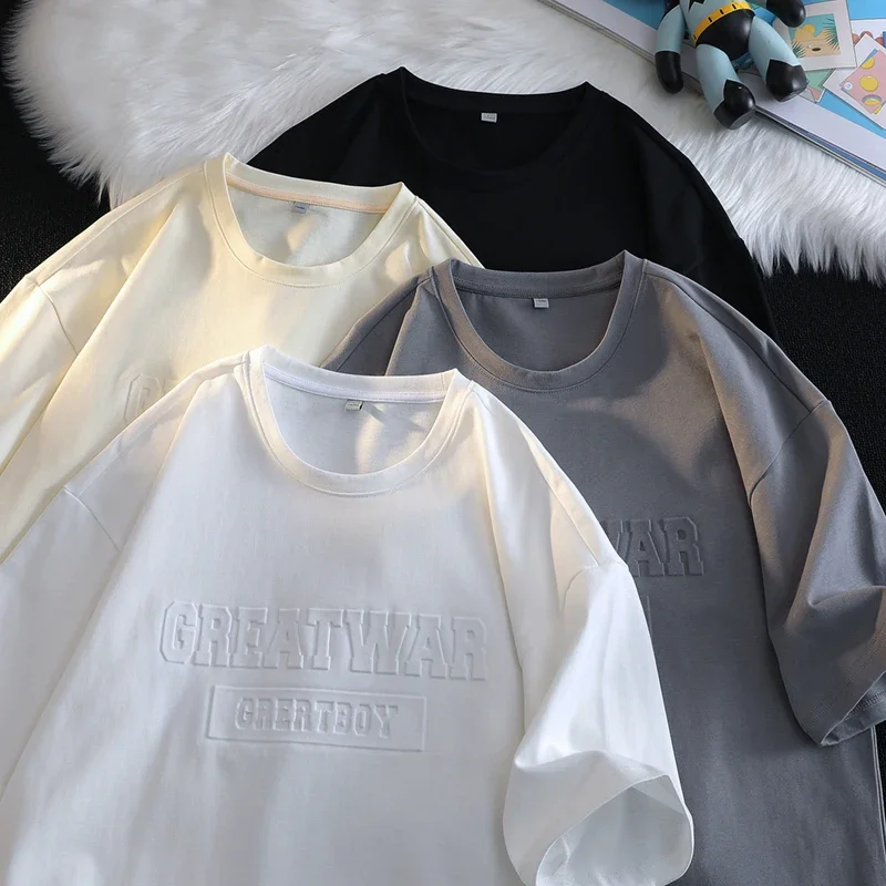 

Винтажная мужская футболка с коротким рукавом из пенопласта с буквенным принтом, корейская модная повседневная футболка, мужские футболки для пар, женские и мужские свободные футболки