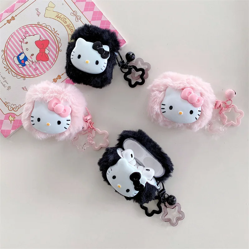 Miniso Fluffy Plush Hello Kitty Airpods Case Cute Ins Style Airpods 4 3 2 Pro 2 Apple Wireless Earbuds Bluetooth Earphone Cover