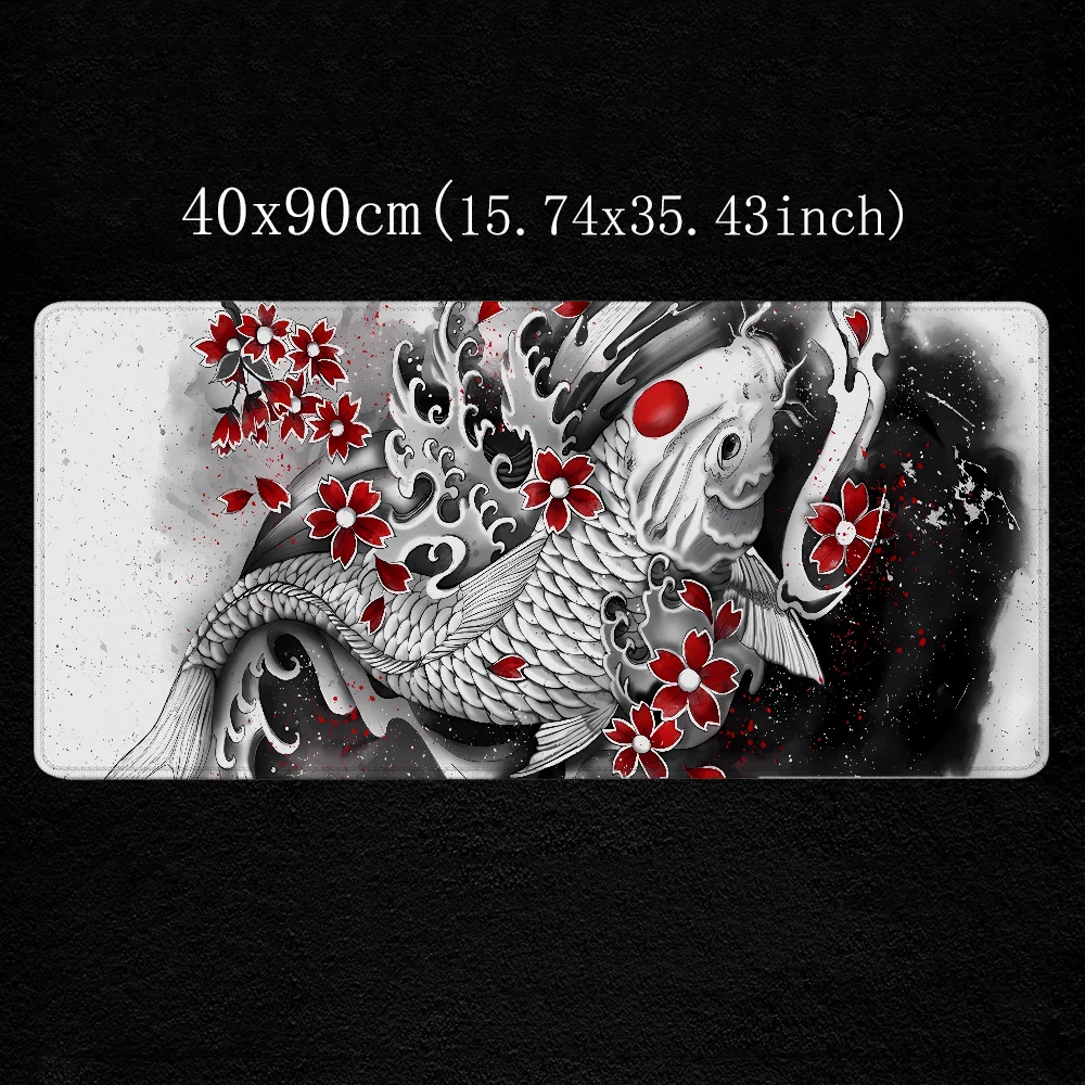 White Koi and Sakuras Computer Table Gamer Desk Mat Pc Gaming Setup Accessories Mouse Pad Large Mousepad Anime Mats Office Xxl