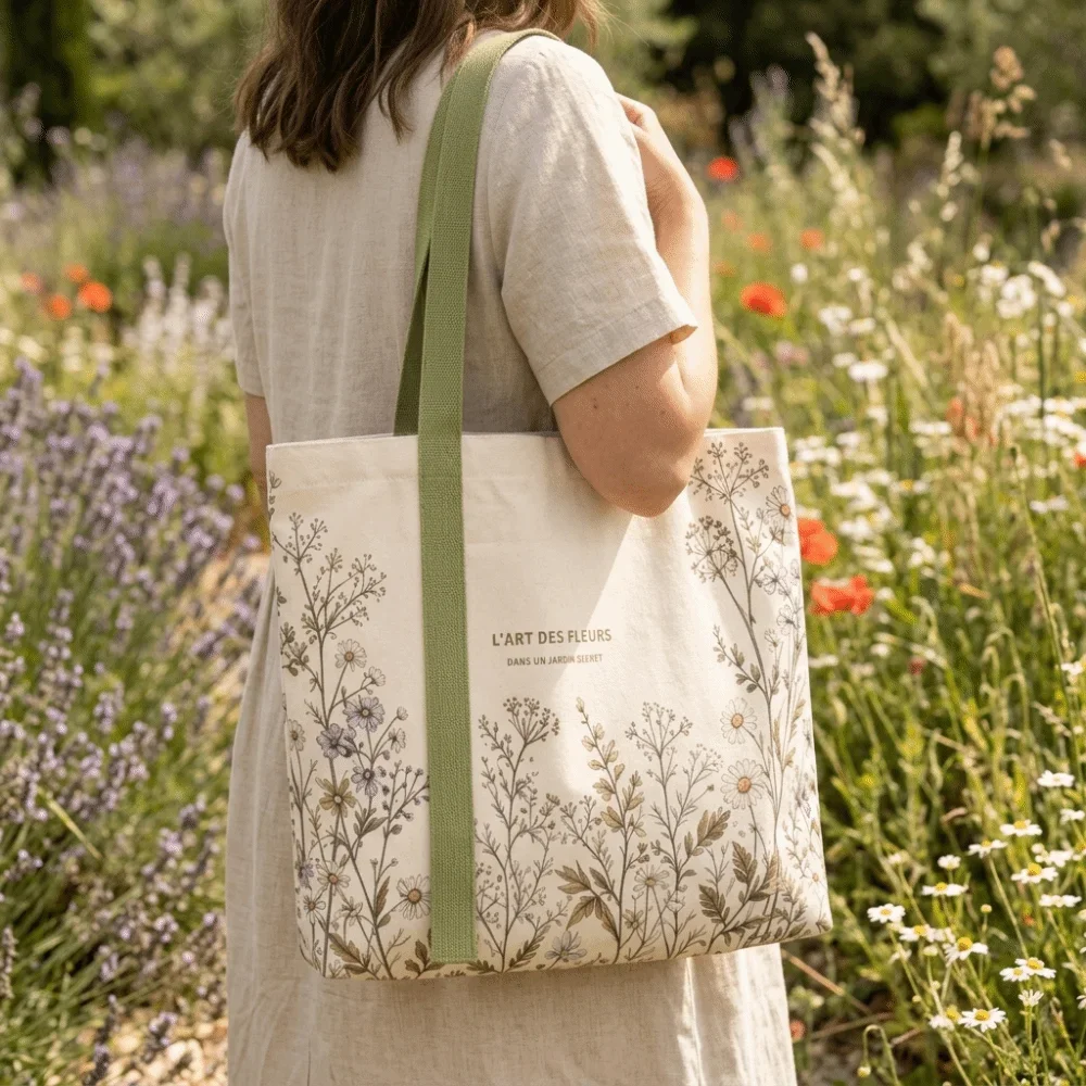 Vintage Botanical Floral Canvas Tote Bag, French Secret Garden Print Shoulder Bag, Aesthetic Women Daily Shopping Book Bag