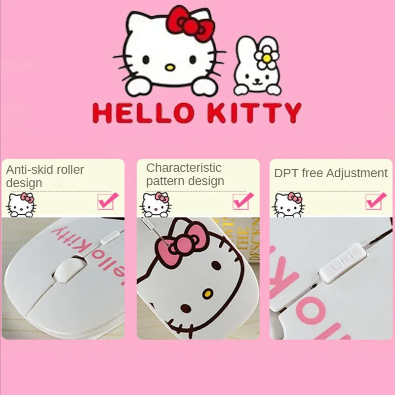 Hello Kitty Wireless Mouse Bluetooth Mouse Kawaii Ultra-thin Silent Gaming Mouse Cute USB 2.4G Mice for IPad Computer Laptop PC