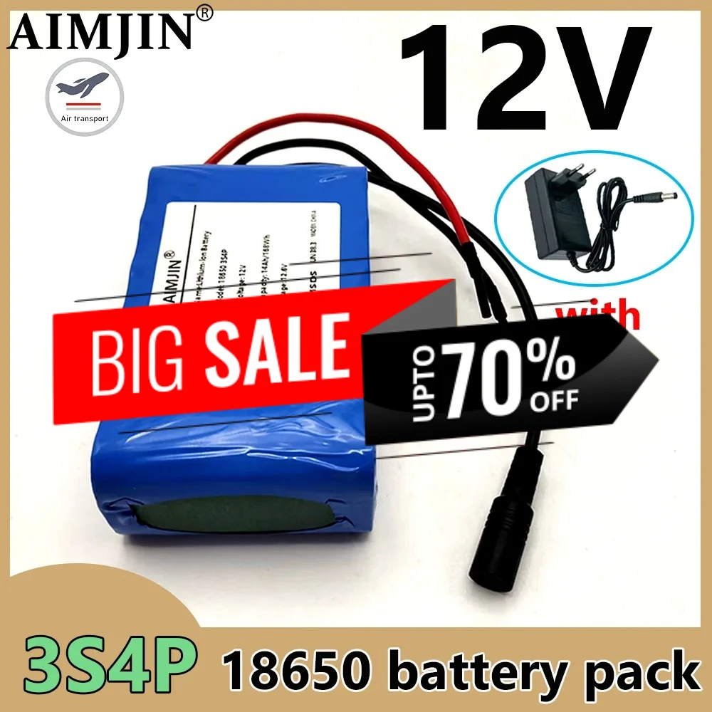 18650 lithium ion 3s4p 12V 14Ah battery pack 12V 14000mAh DC12.6V super large capacity rechargeable battery with BMS + charger